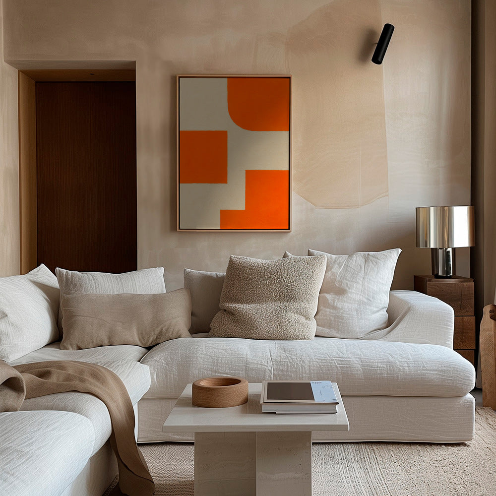 Geometrisk kunst i orange og beige med modulære blokke – Canvas1