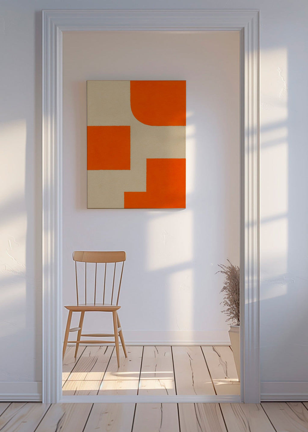 Geometrisk kunst i orange og beige med modulære blokke – Canvas