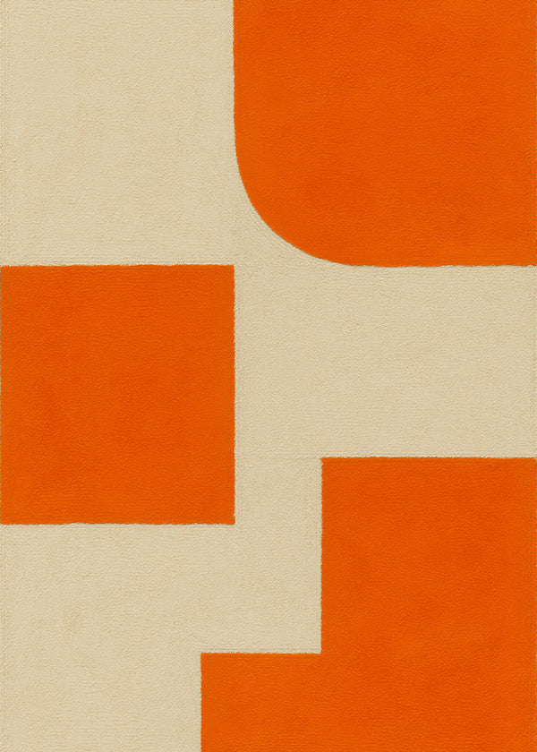Geometrisk kunst i orange og beige med modulære blokke