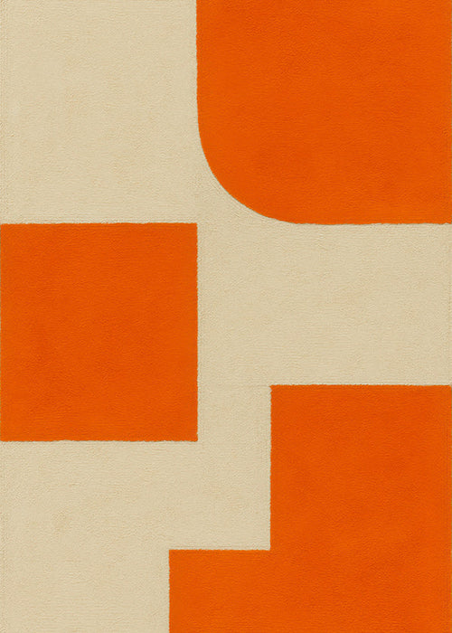 Geometrisk kunst i orange og beige med modulære blokke