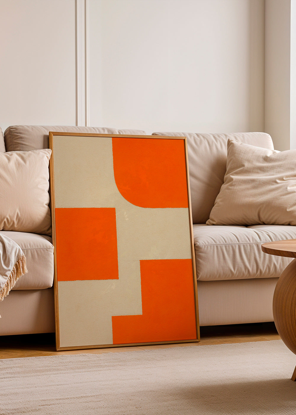 Geometrisk kunst i orange og beige med modulære blokke – Product1