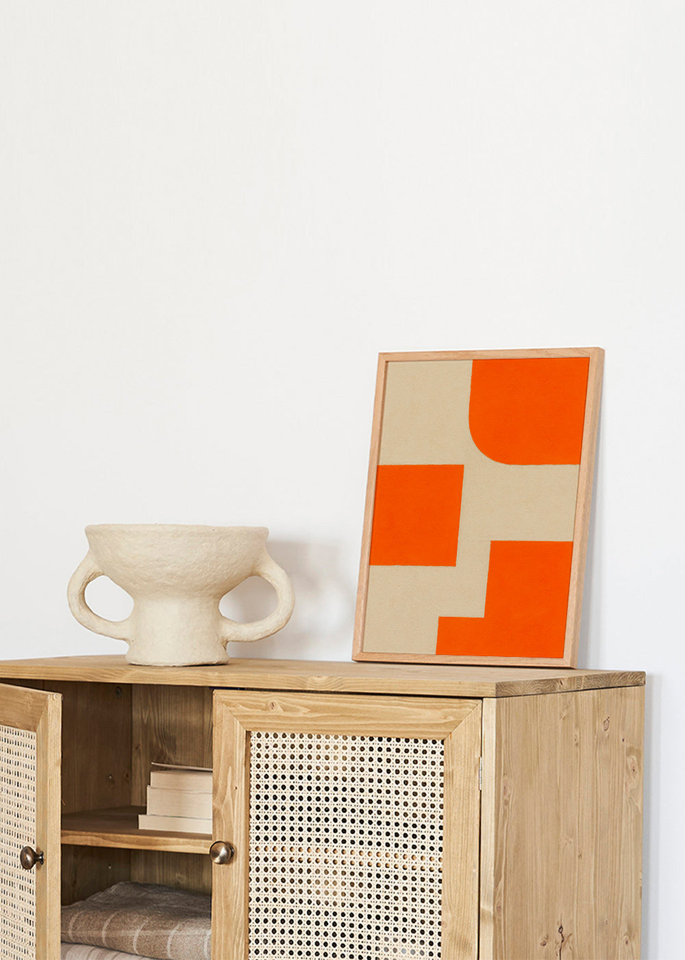 Geometrisk kunst i orange og beige med modulære blokke – Product2