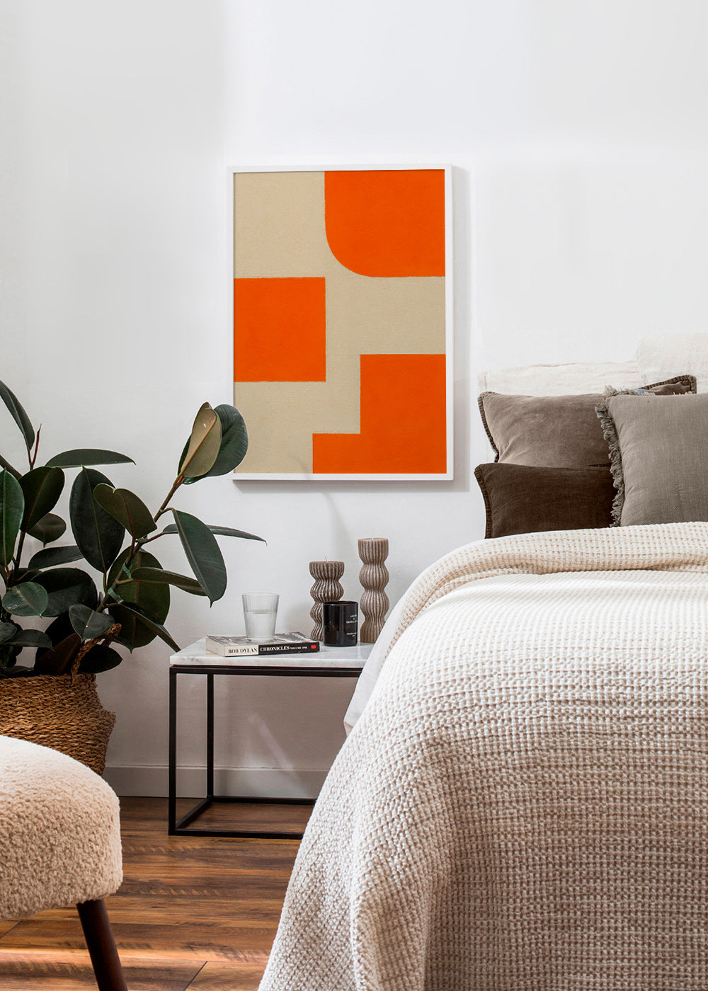 Geometrisk kunst i orange og beige med modulære blokke – Product3