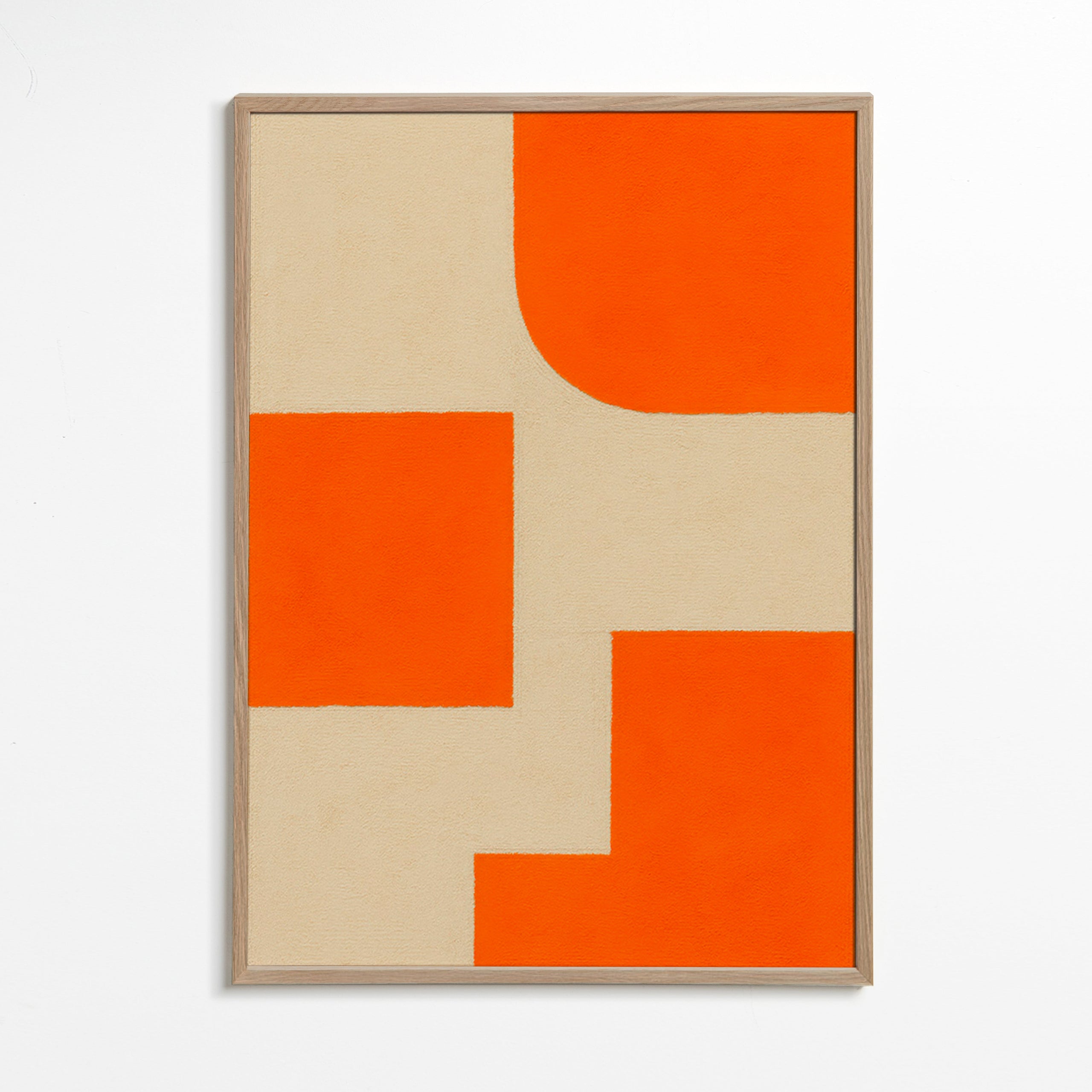 Geometrisk kunst i orange og beige med modulære blokke – Oak Frame