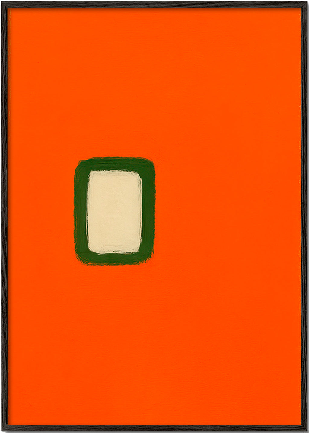 Minimalistisk orange panel med grøn kerne – Black Frame