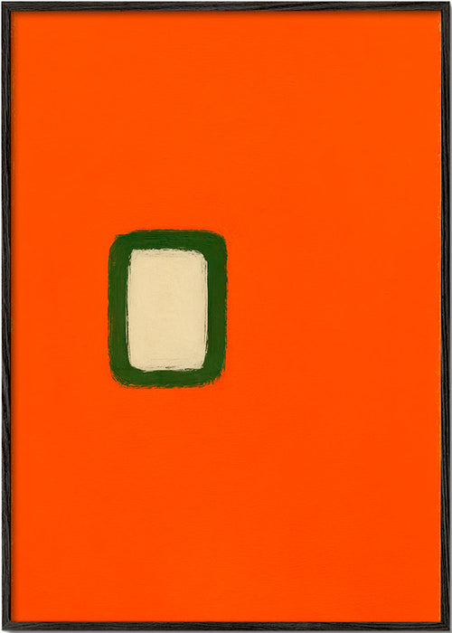 Minimalistisk orange panel med grøn kerne – Black Frame