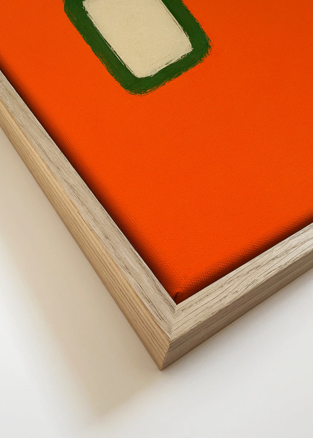 Minimalistisk orange panel med grøn kerne – Canvas detail