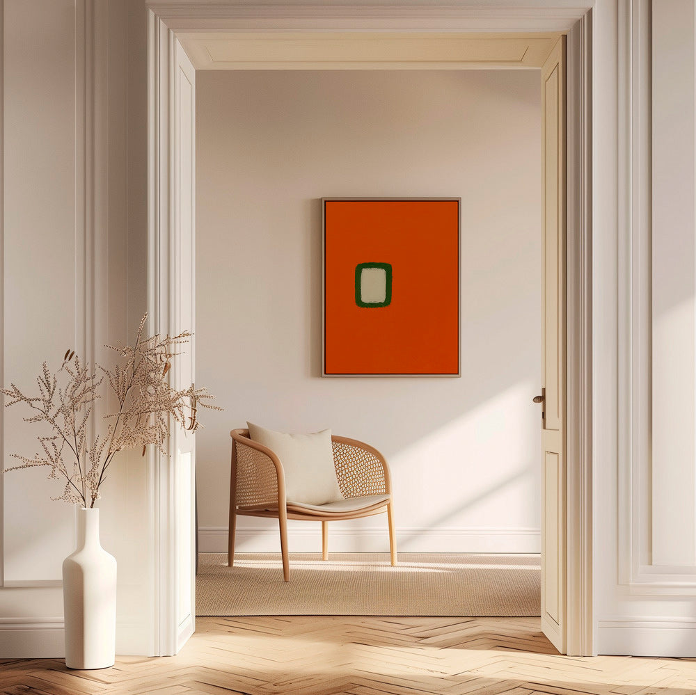 Minimalistisk orange panel med grøn kerne – Canvas1