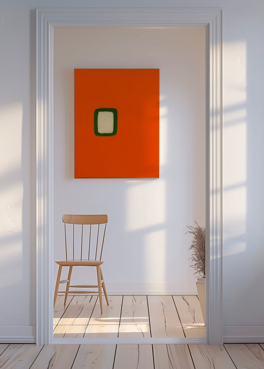 Minimalistisk orange panel med grøn kerne – Canvas