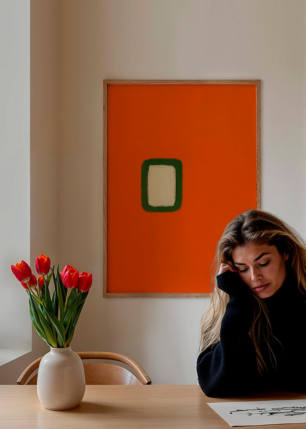 Minimalistisk orange panel med grøn kerne – Product1