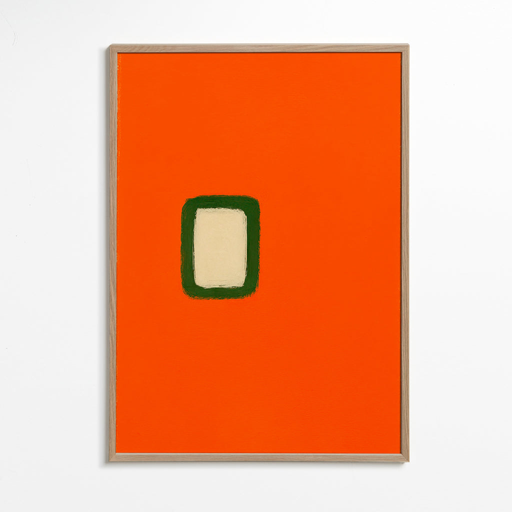 Minimalistisk orange panel med grøn kerne – Oak Frame