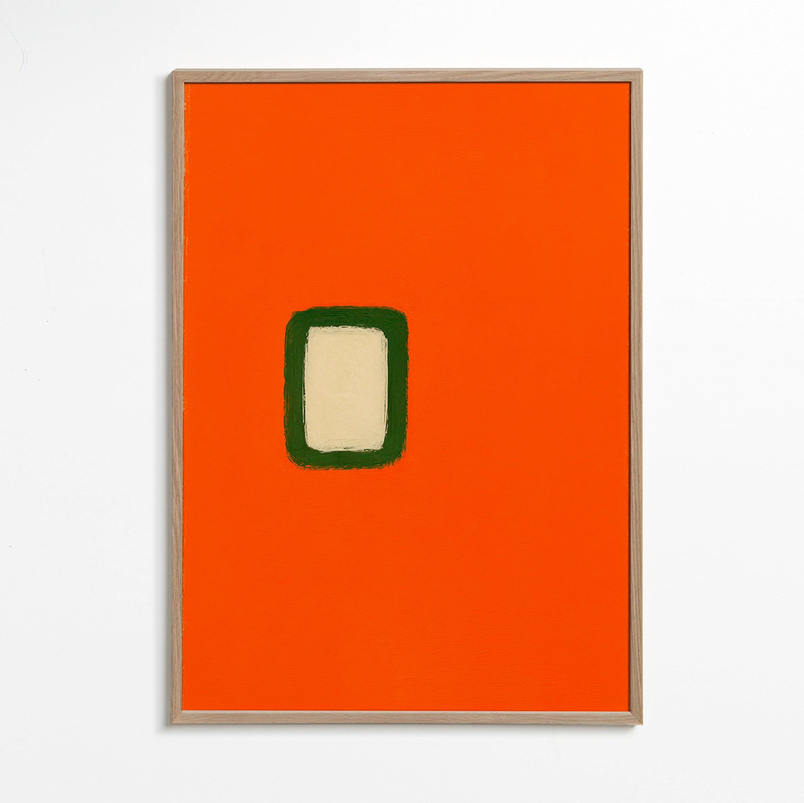 Minimalistisk orange panel med grøn kerne – Oak Frame