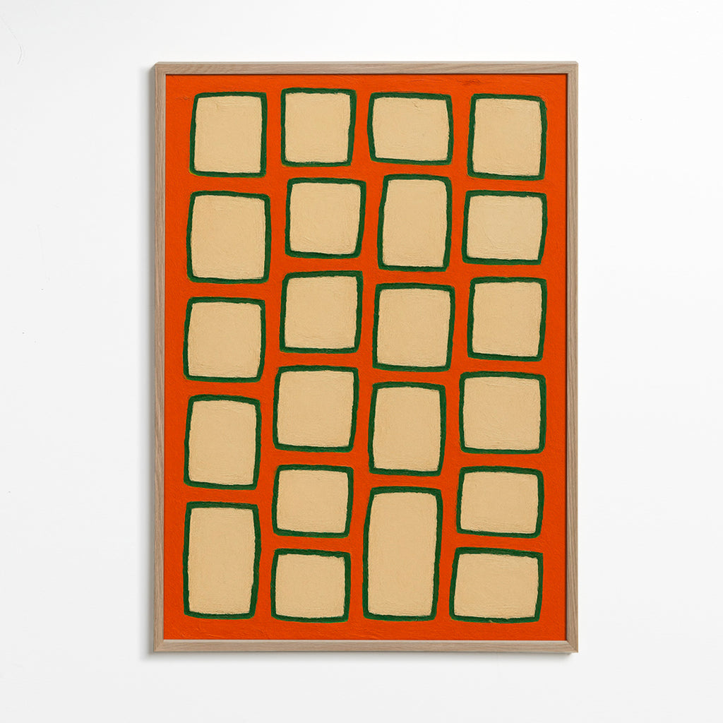 Geometrisk gitter terracotta billede – Oak Frame