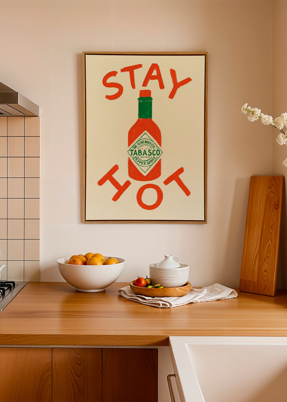 Køkkenkunst Stay Hot illustreret flaske – Canvas1