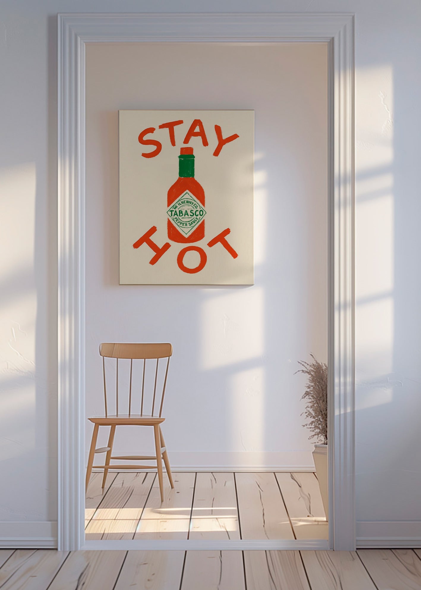 Køkkenkunst Stay Hot illustreret flaske – Canvas