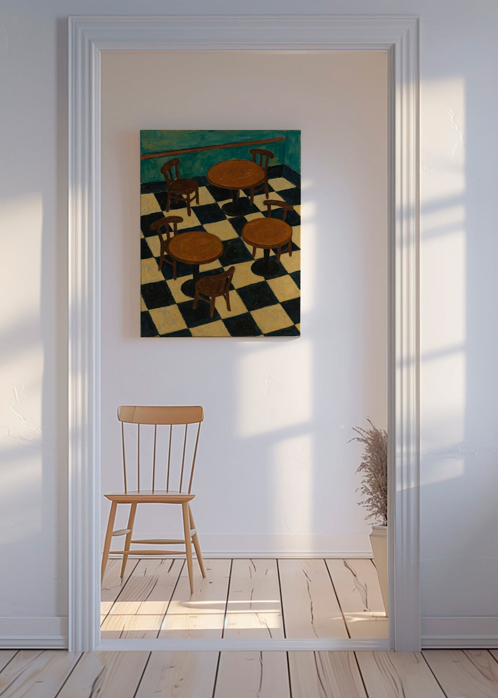 Køkkenkunst: bistroborde på skakgulv – Canvas