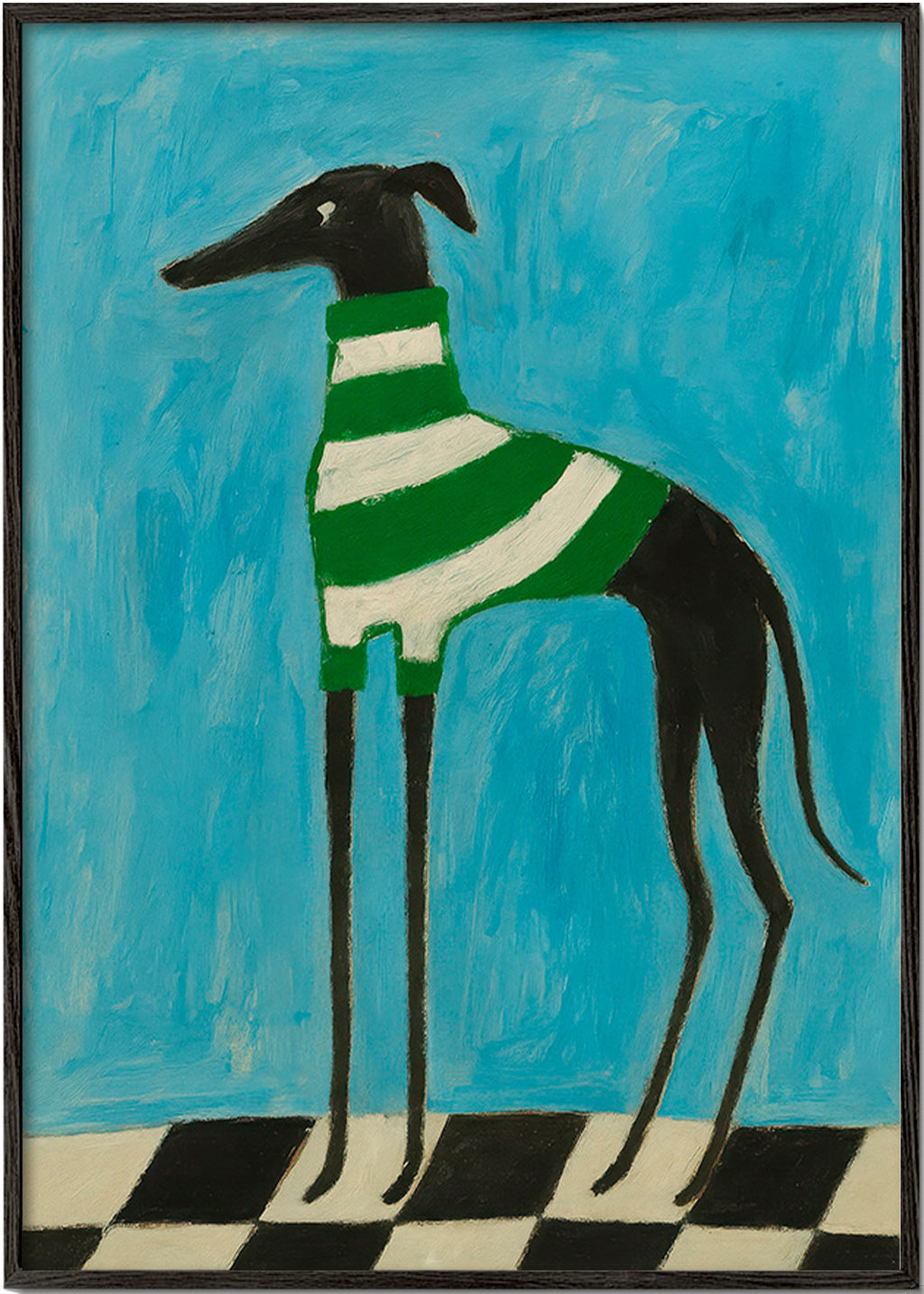 Stiliseret hund med grønne striber – Black Frame