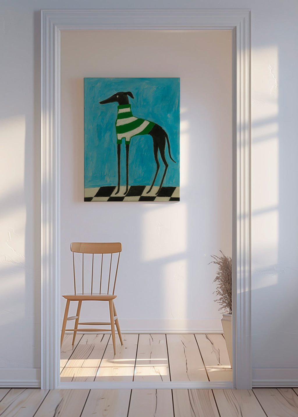 Stiliseret hund med grønne striber – Canvas