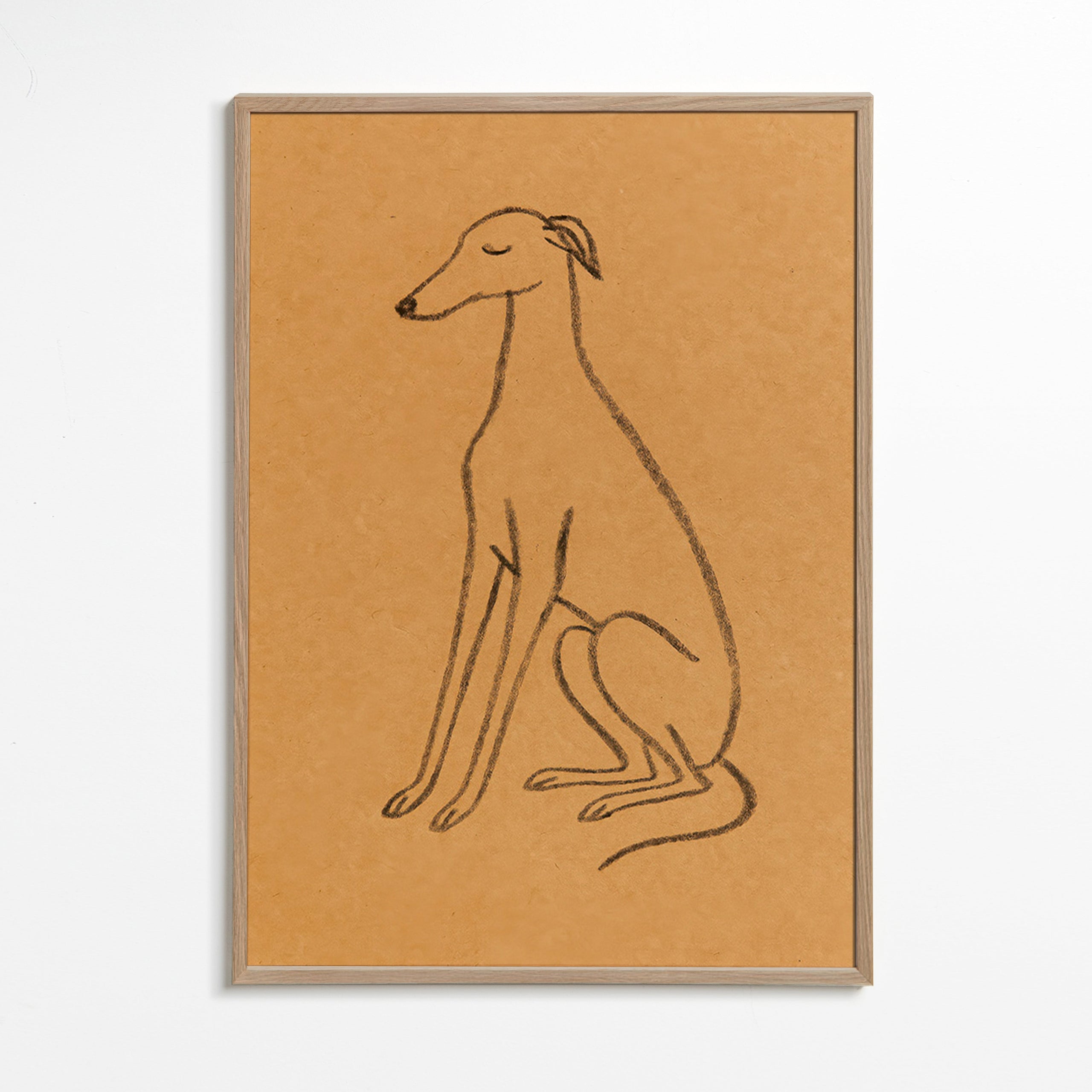 Galgo-silhuet linjetegning – Oak Frame