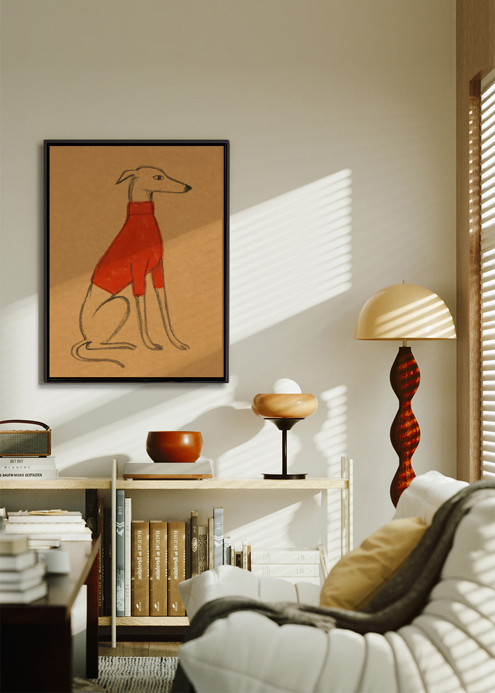 Illustration af galgo i rød sweater – Canvas1