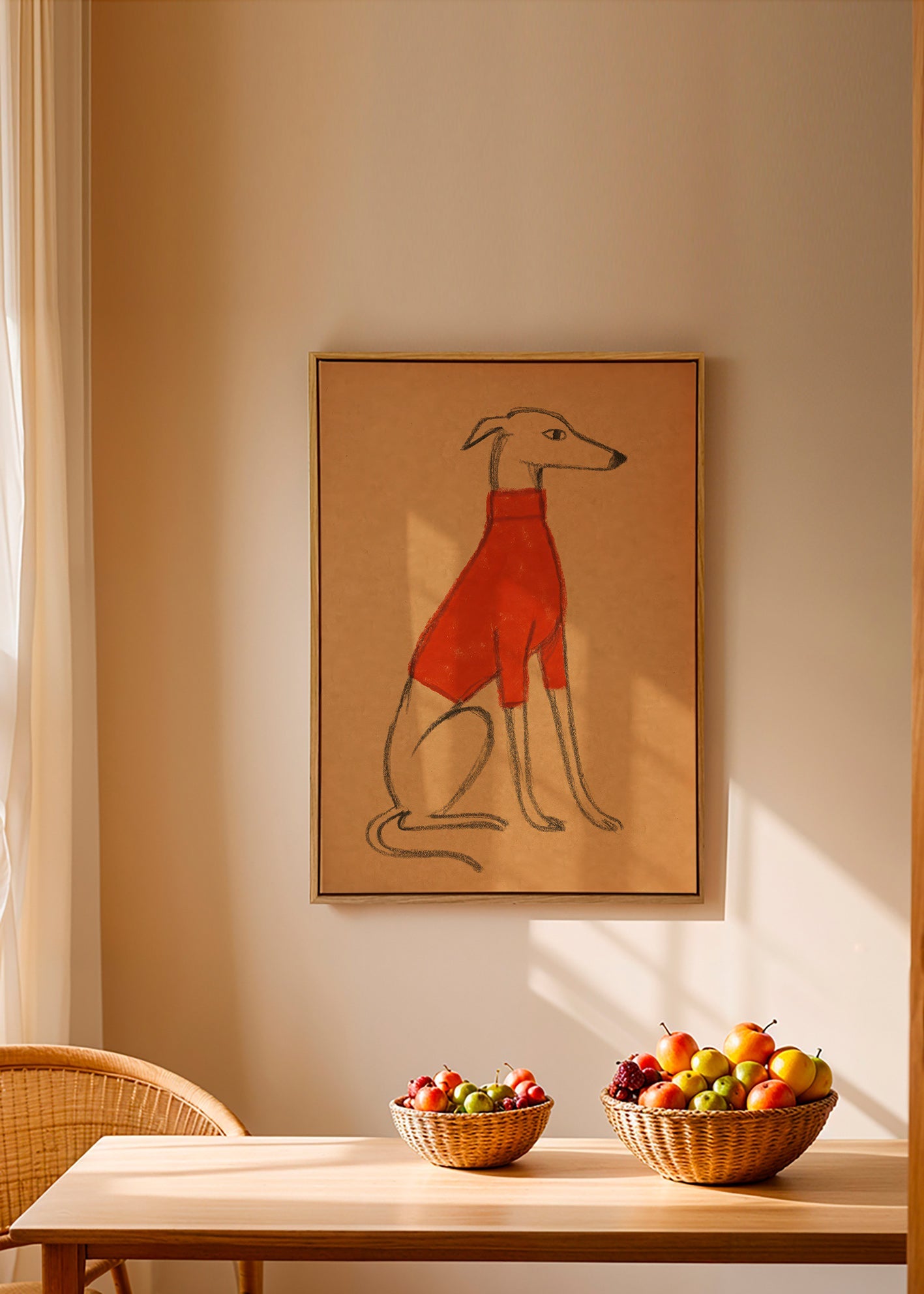 Illustration af galgo i rød sweater – Canvas2
