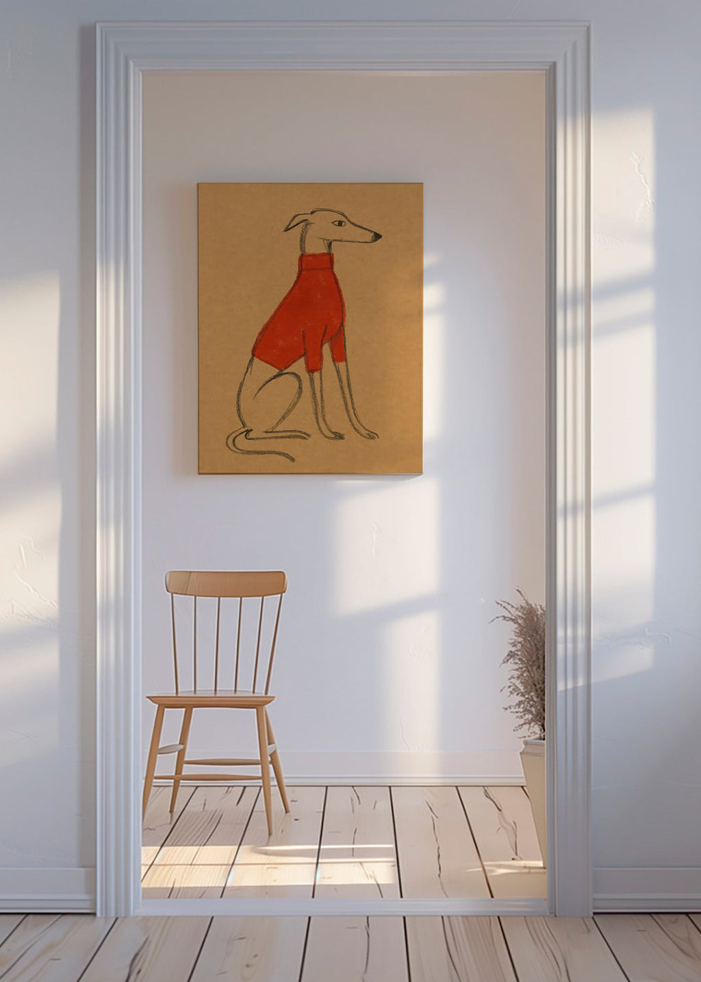 Illustration af galgo i rød sweater – Canvas