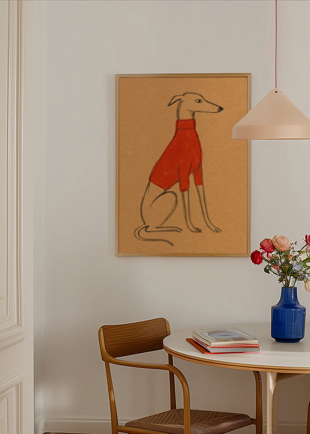 Illustration af galgo i rød sweater – Product3