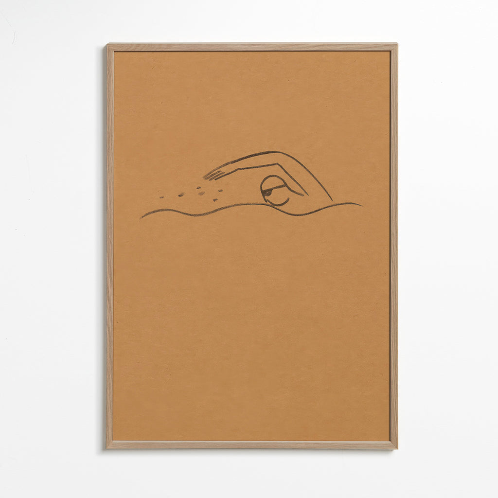 Minimal svømmer illustration på kraftpapir – Oak Frame