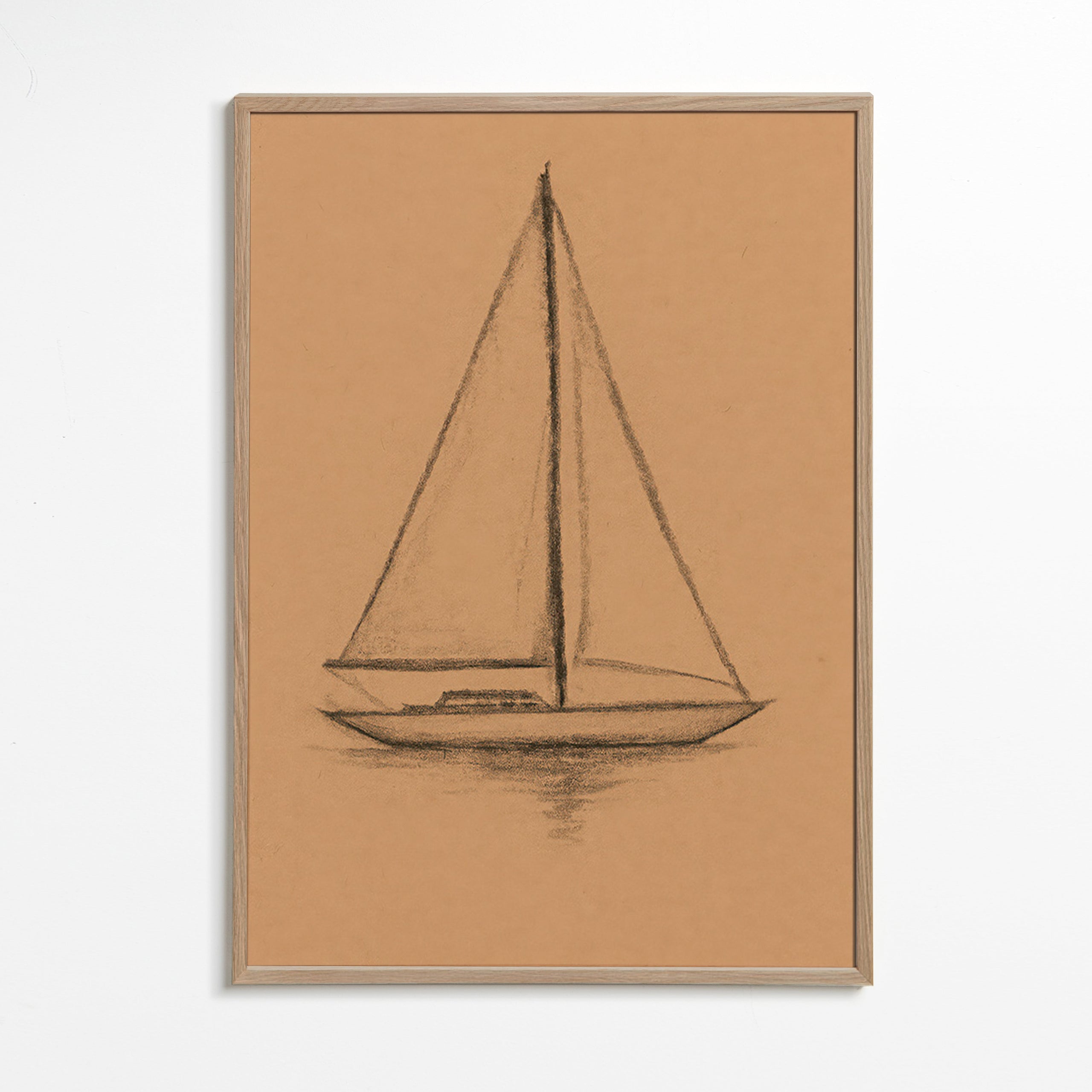 Sort-hvid kunst: sejlbådssketch – Oak Frame