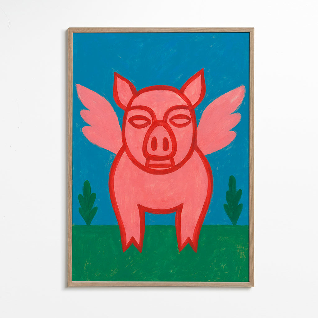 Plakat flyvende gris legende illustration – Oak Frame