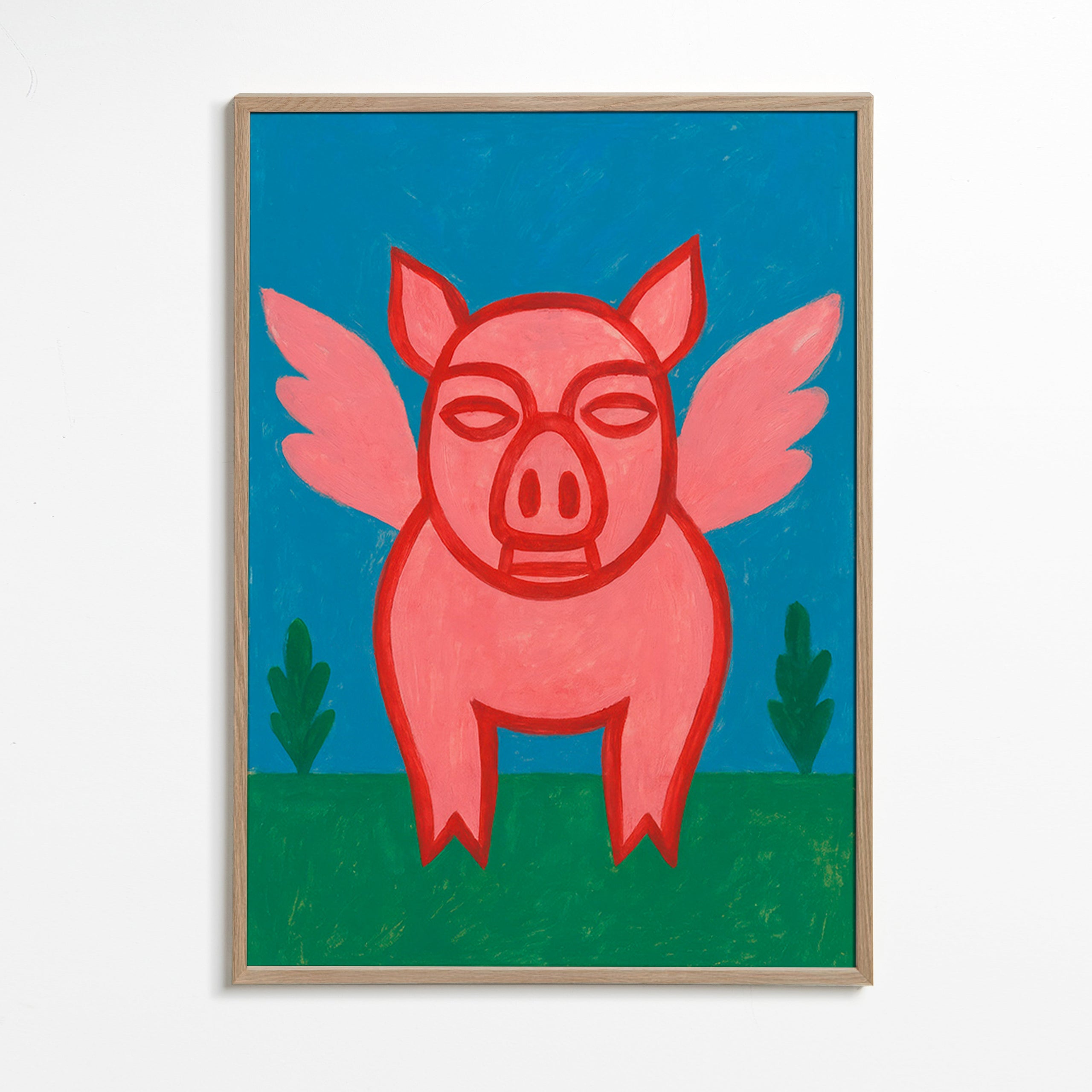 Plakat flyvende gris legende illustration – Oak Frame