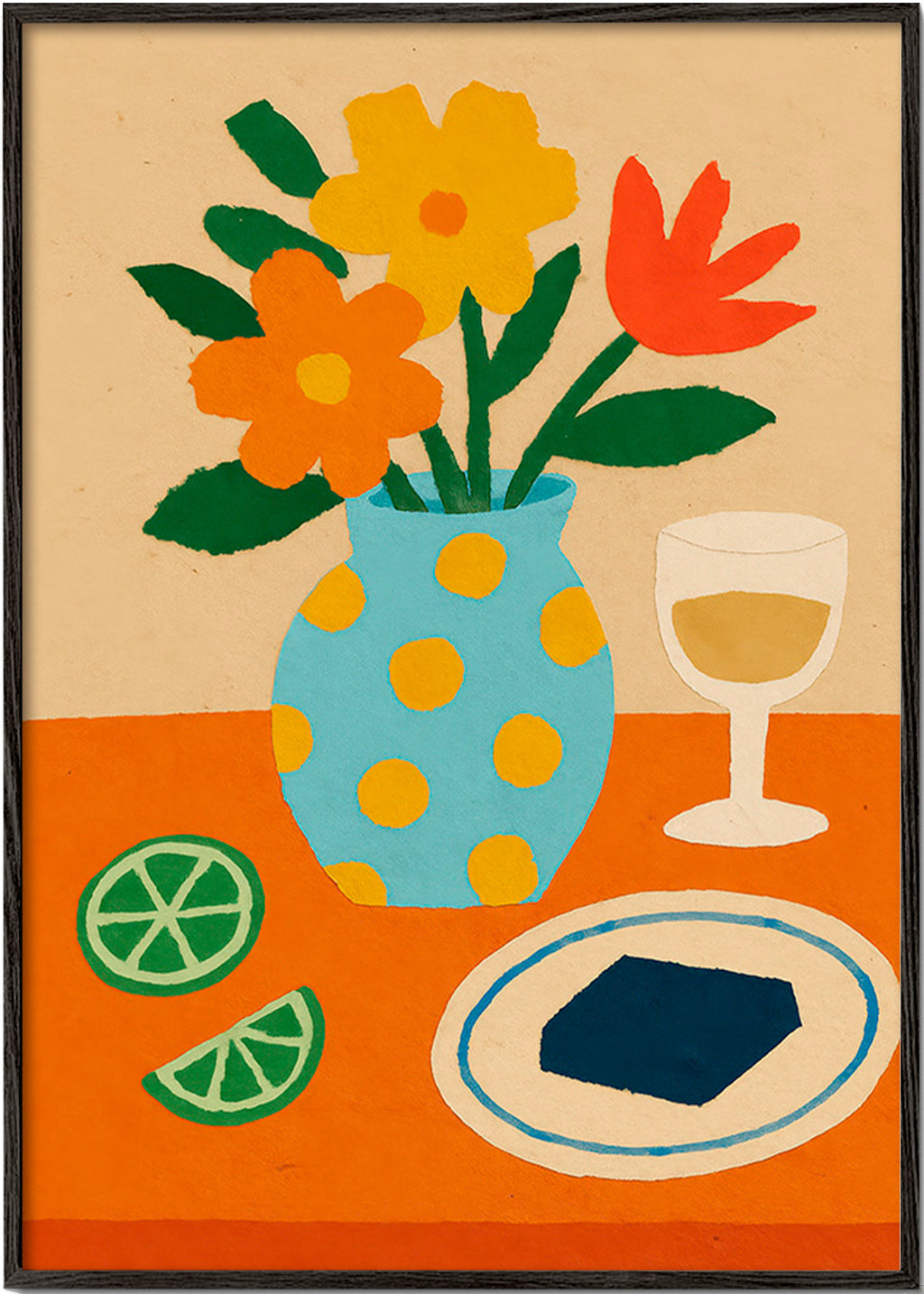 Køkkenkunst med blomsterstilleben – Black Frame