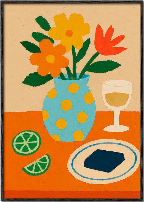 Køkkenkunst med blomsterstilleben – Black Frame