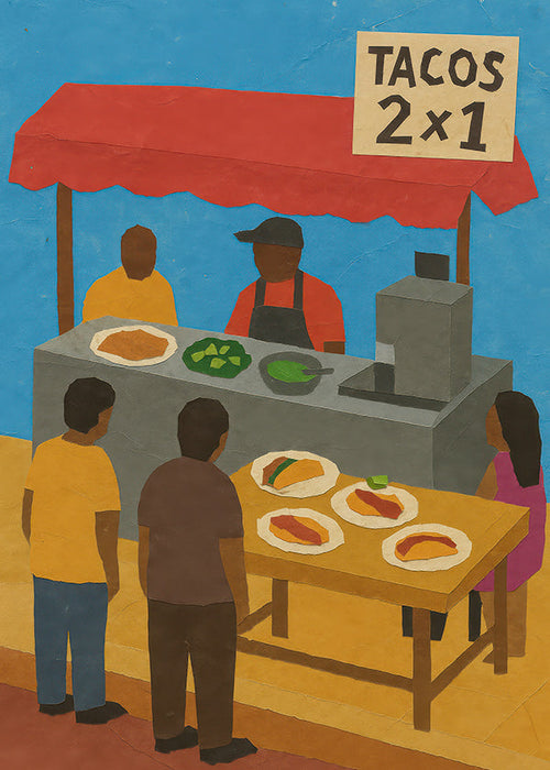 Køkkenkunst med illustreret tacos-bod