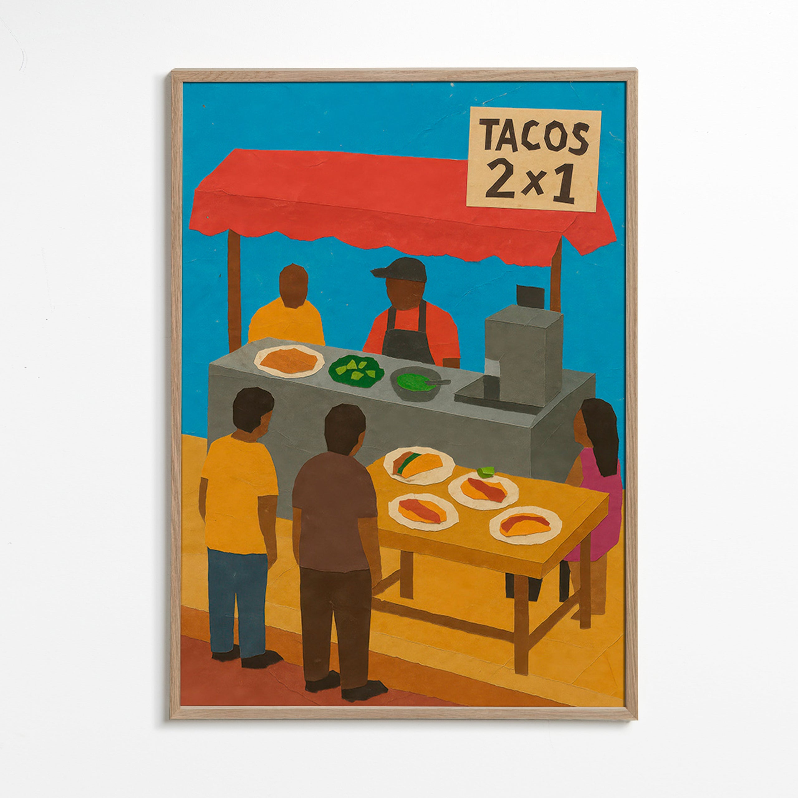 Køkkenkunst med illustreret tacos-bod – Oak Frame