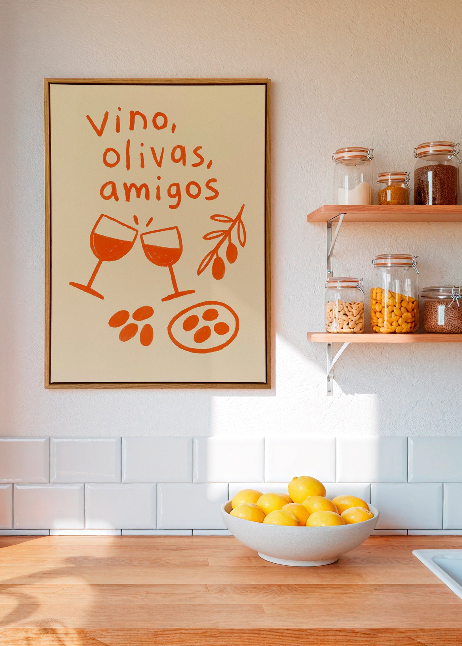 Køkkenkunst: vin og oliven illustration – Canvas1