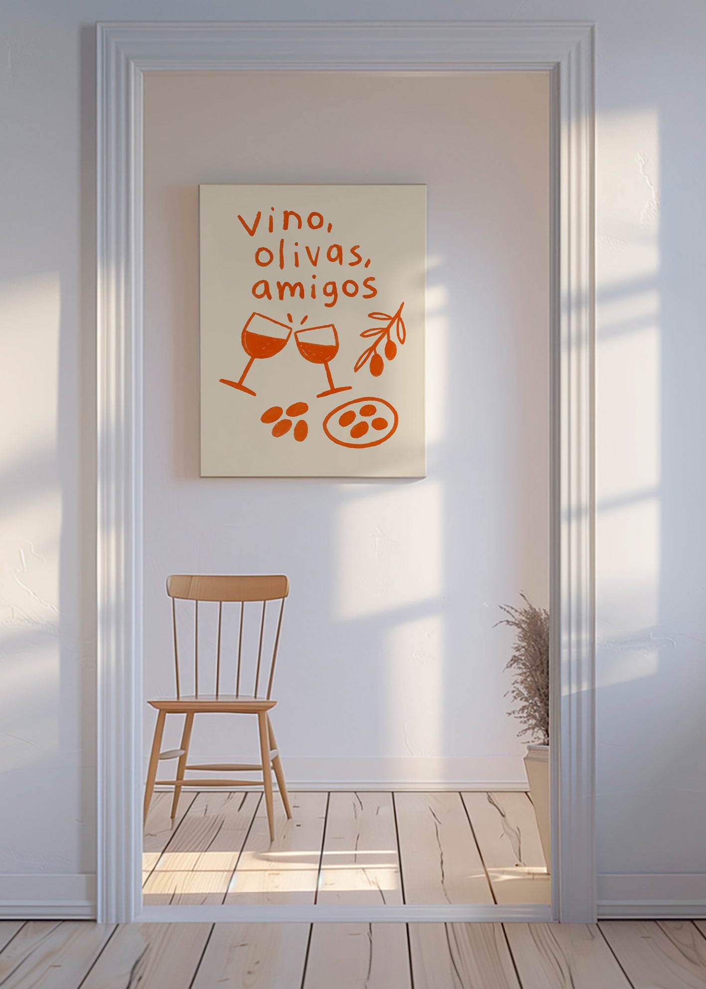 Køkkenkunst: vin og oliven illustration – Canvas