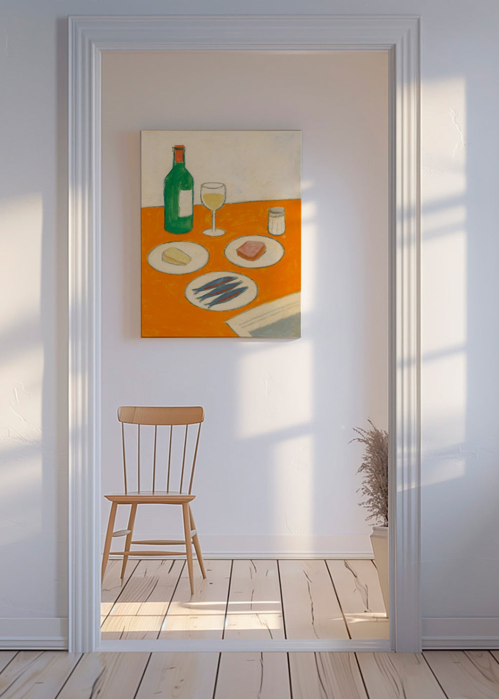 Køkkenkunst med sardinier og vin – Canvas