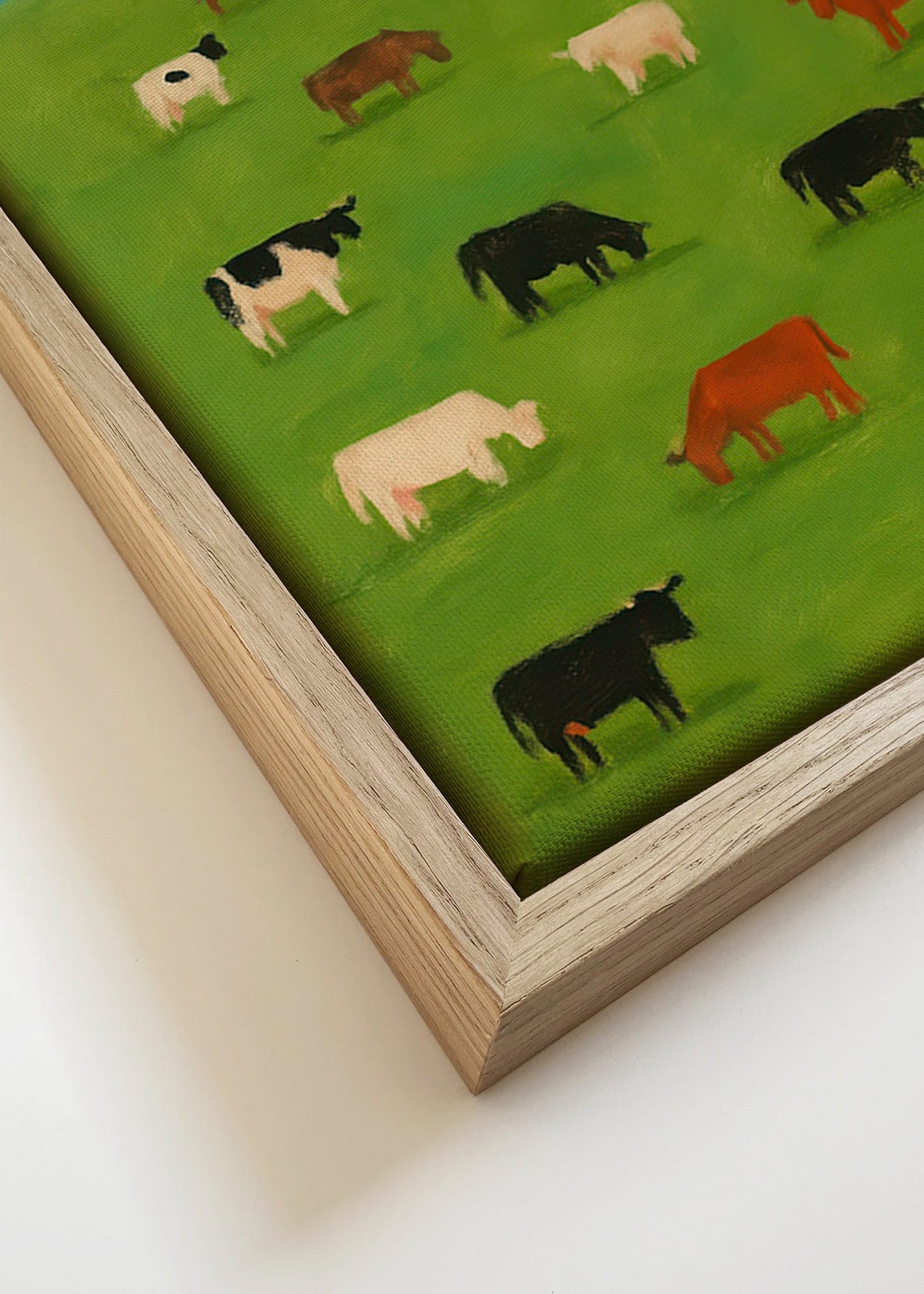Billede af græssende køer på grøn mark – Canvas detail