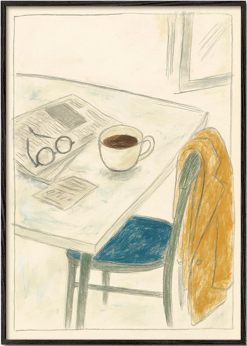 Køkkenkunst med kop og jakke – Black Frame
