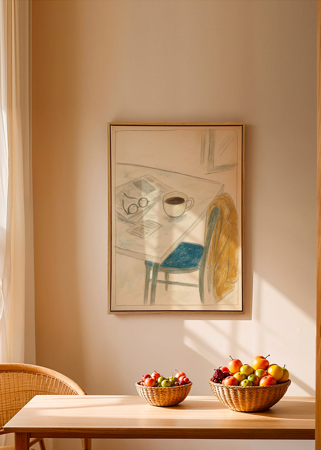 Køkkenkunst med kop og jakke – Canvas1