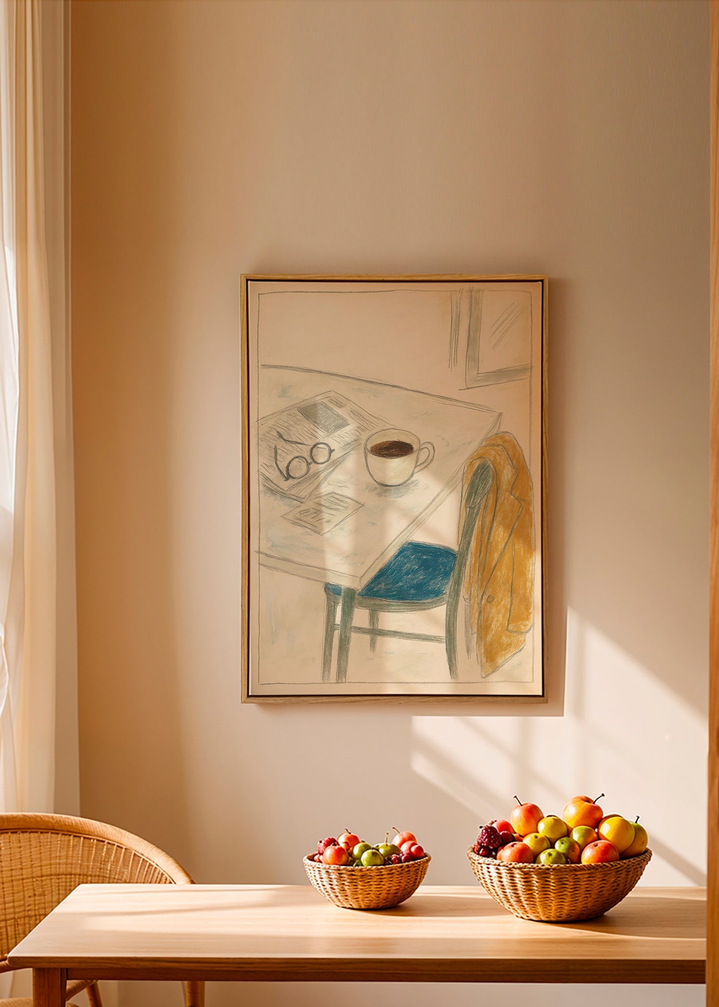 Køkkenkunst med kop og jakke – Canvas1