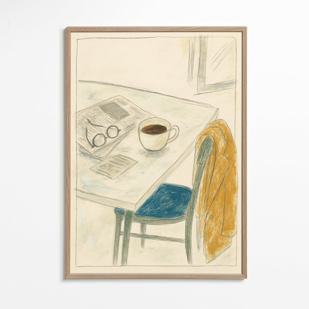 Køkkenkunst med kop og jakke – Oak Frame