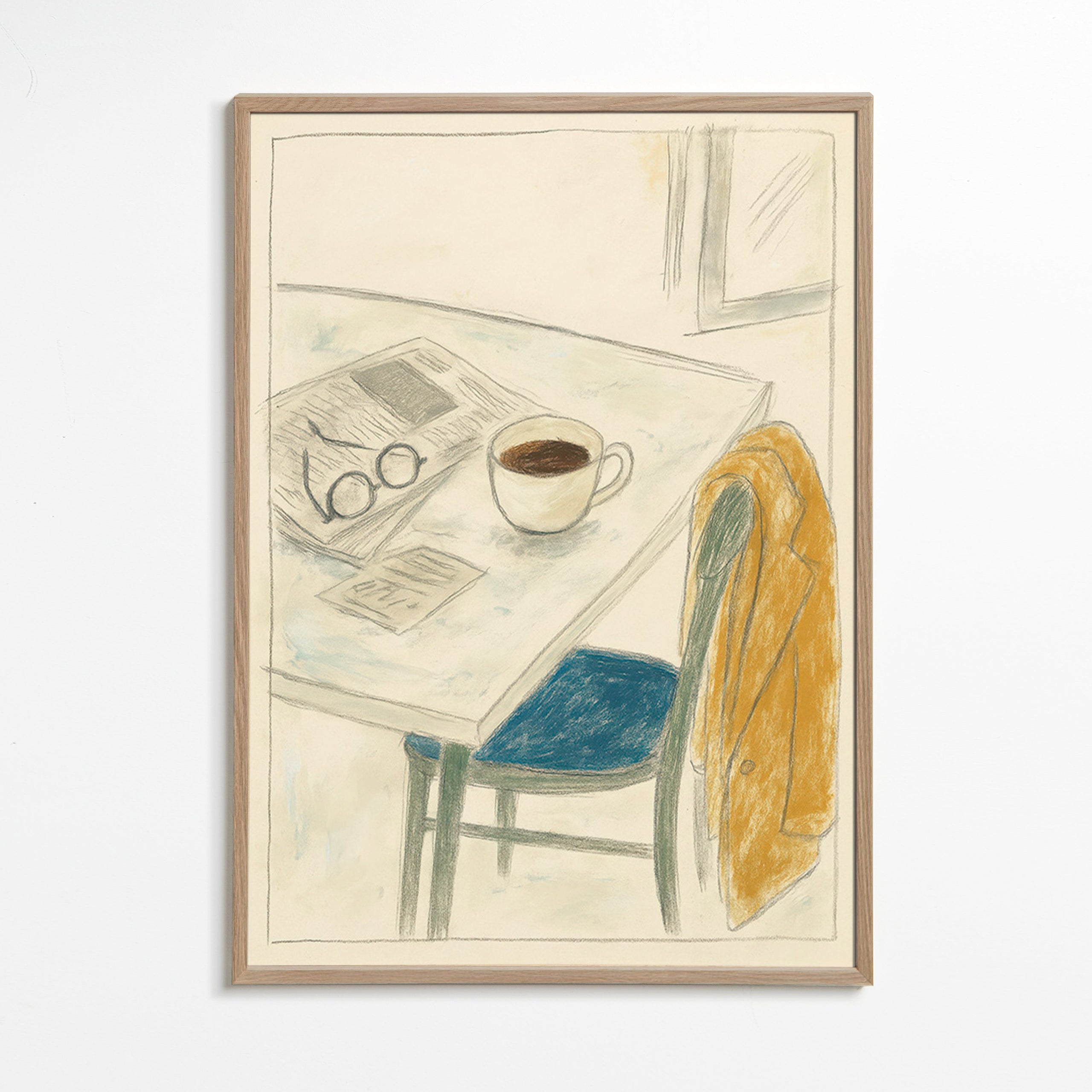 Køkkenkunst med kop og jakke – Oak Frame