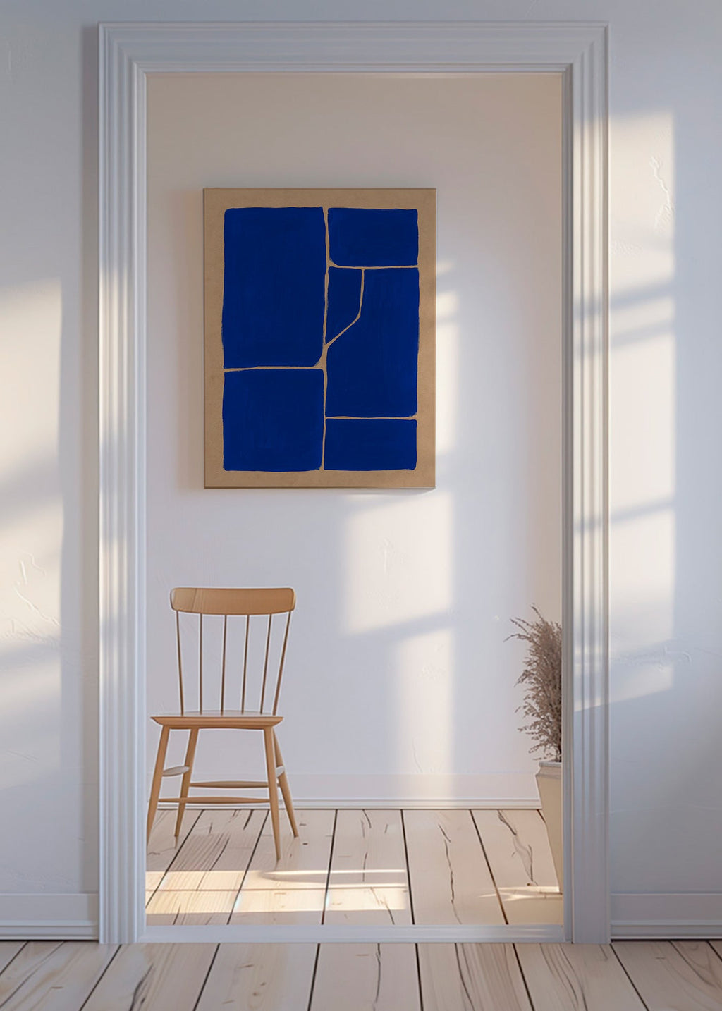 Geometrisk kunst blå med fragmenterede blokke – Canvas