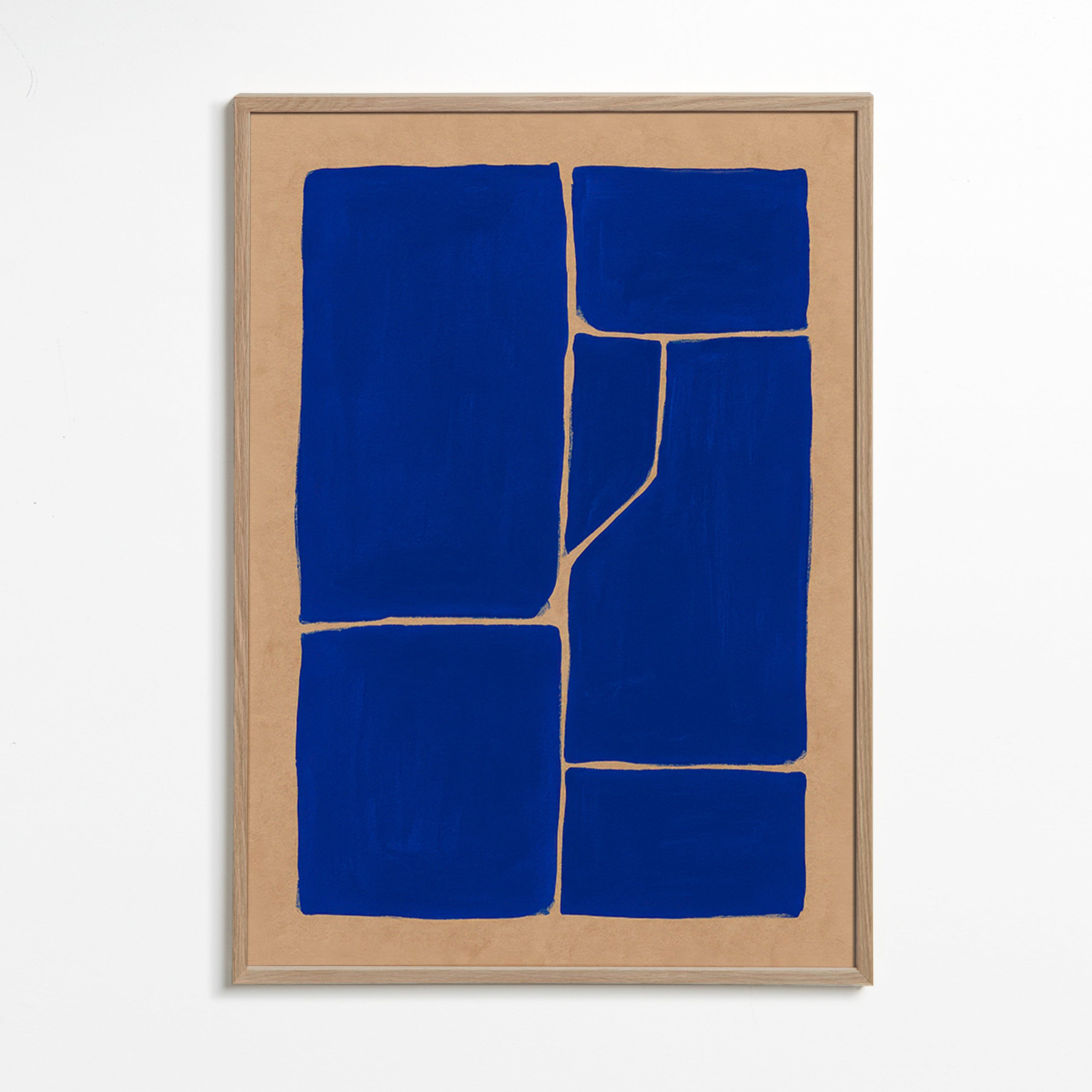 Geometrisk kunst blå med fragmenterede blokke – Oak Frame