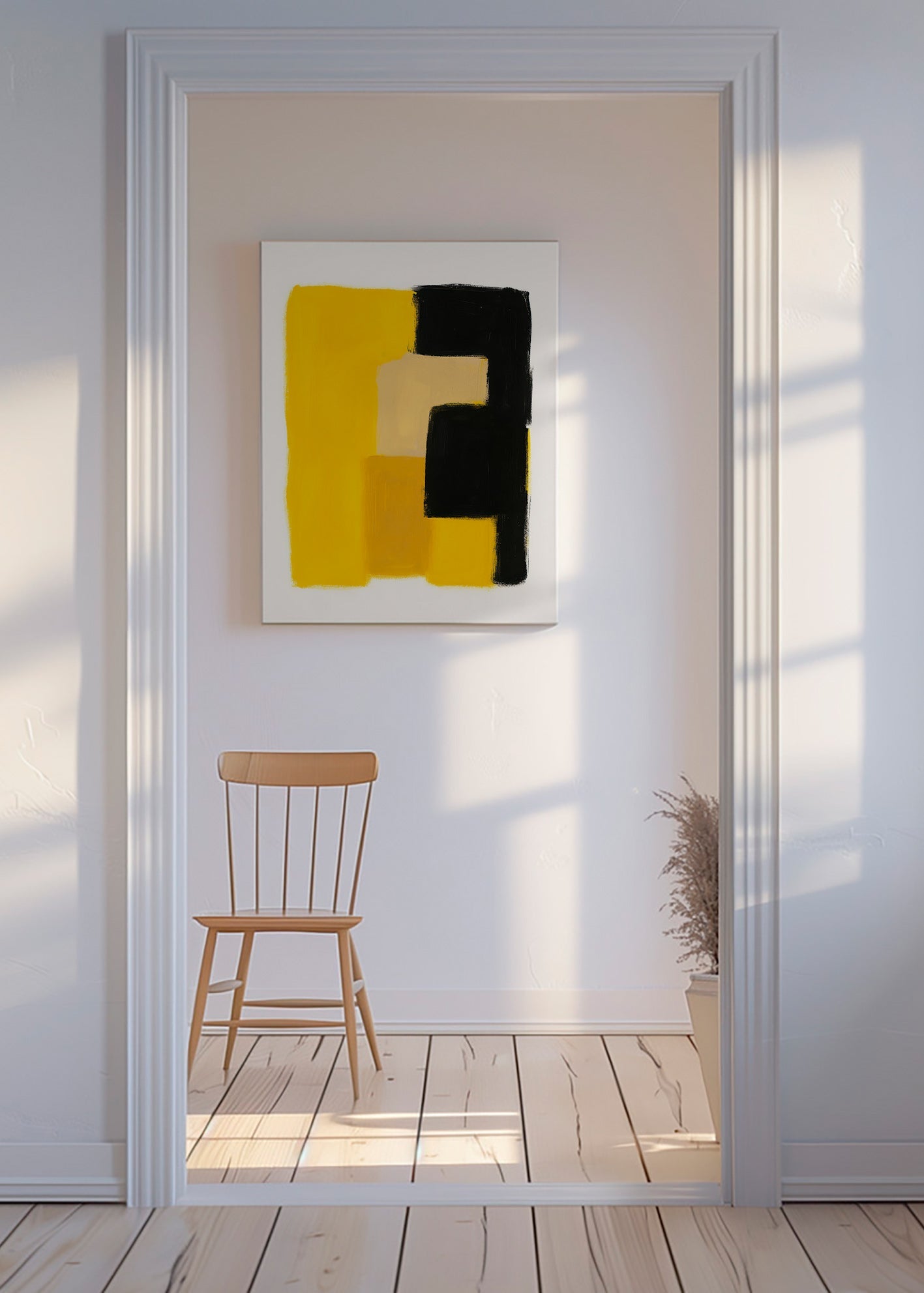 Abstrakt billede med gule og sorte blokke – Canvas