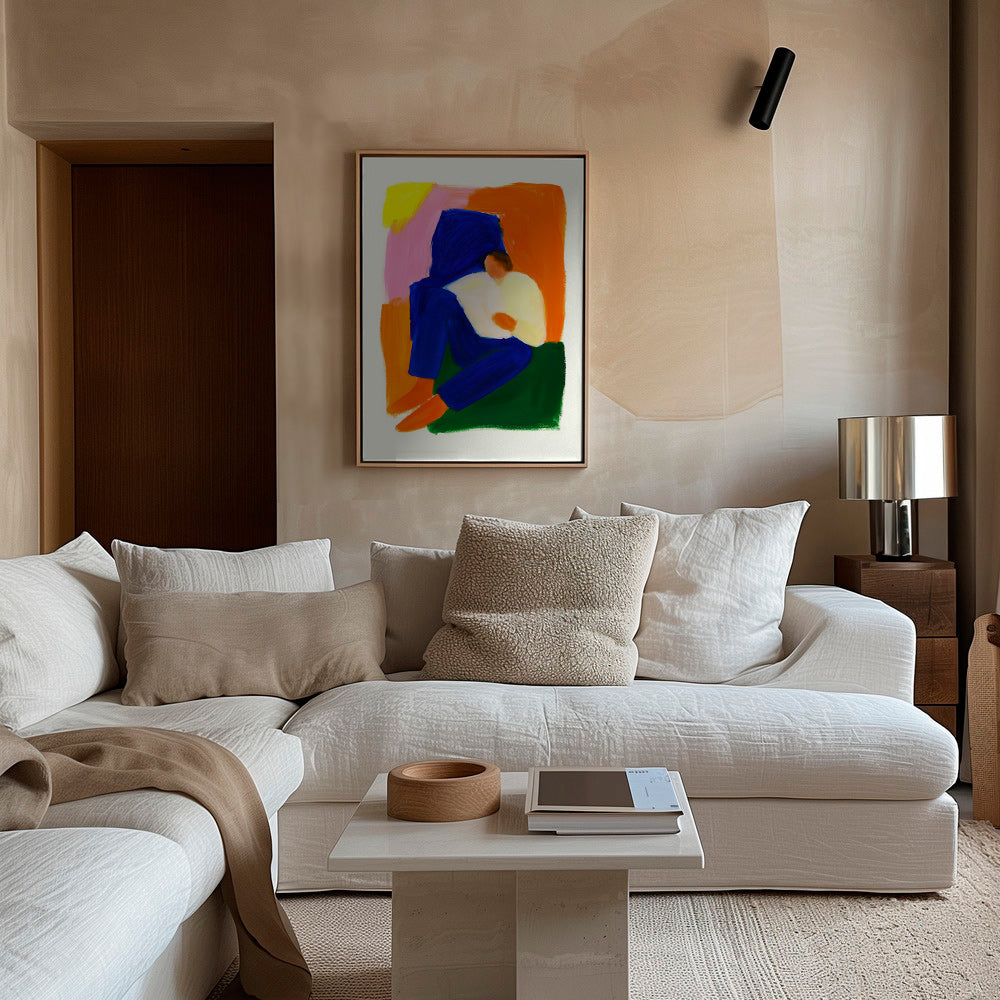 Illustration af siddende figur i klare farver – Canvas1