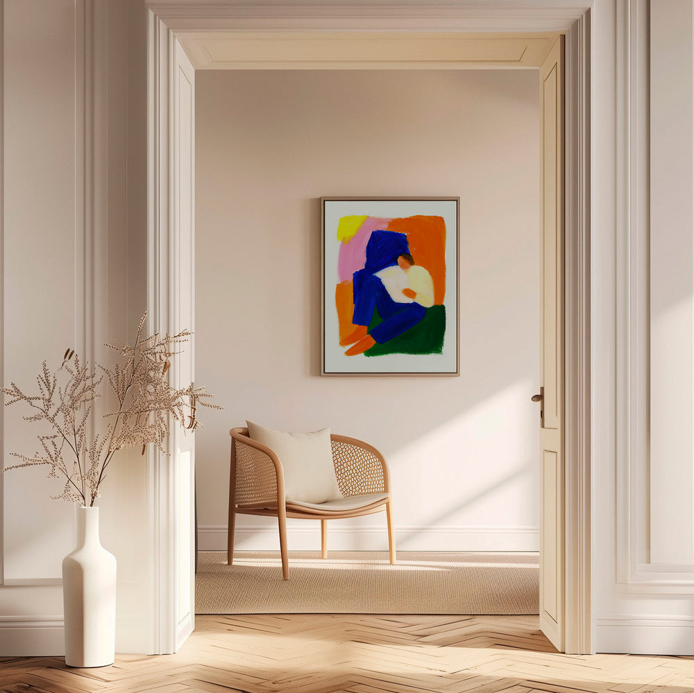 Illustration af siddende figur i klare farver – Canvas2
