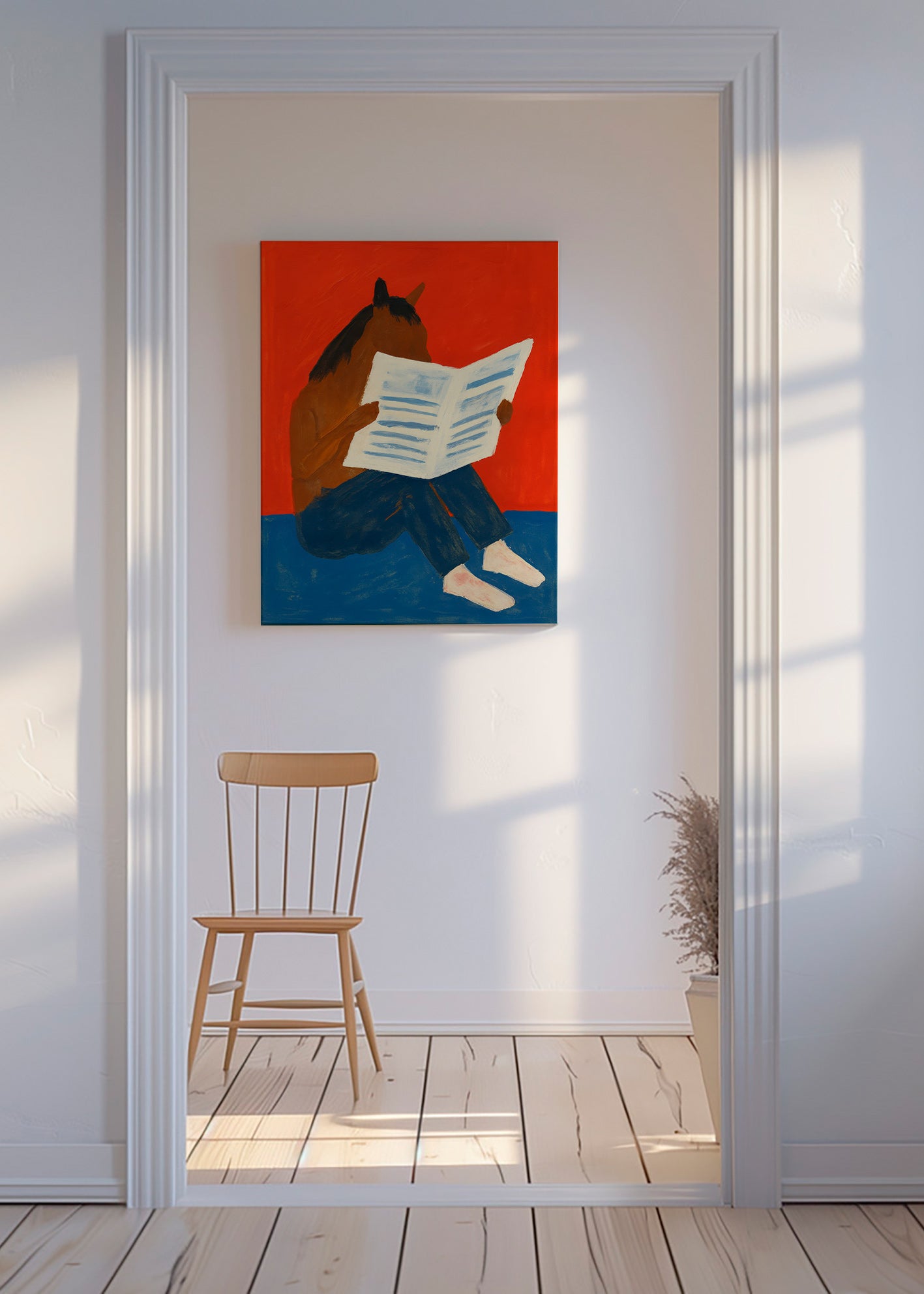 Plakat af hest der læser avis – Canvas